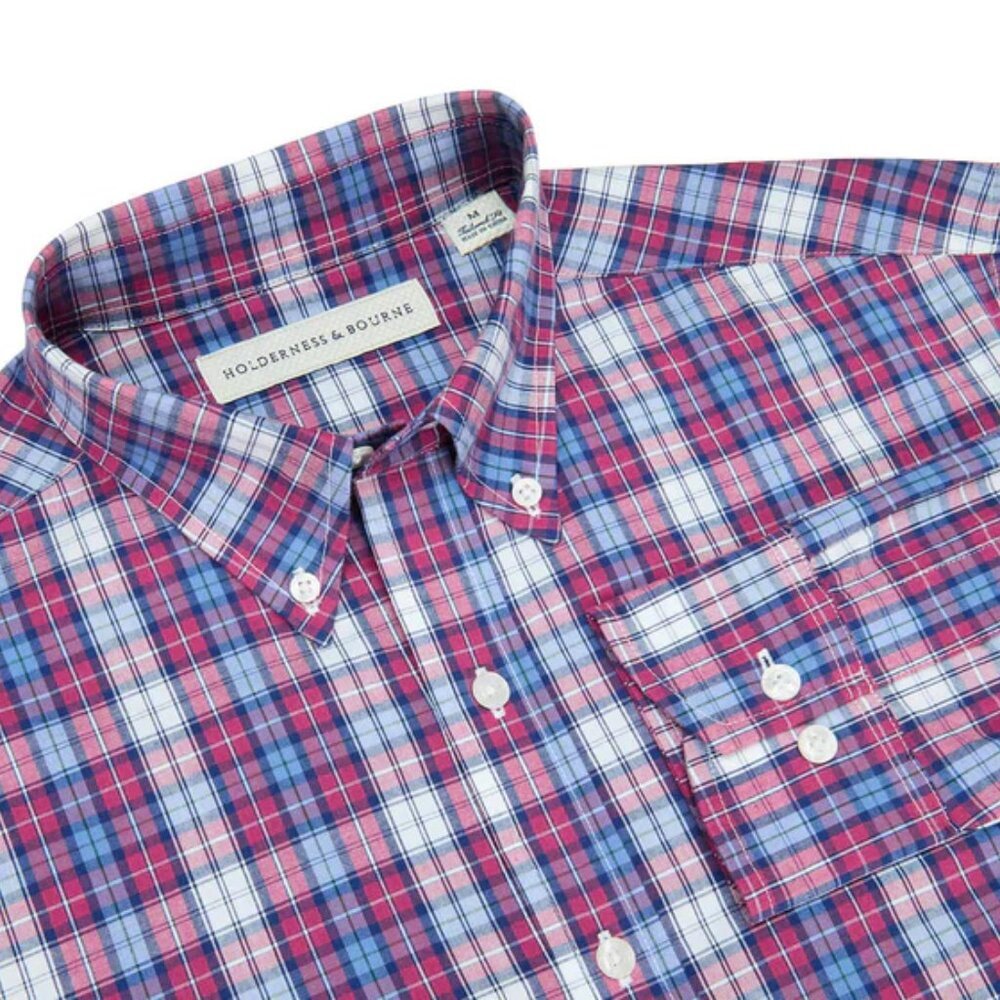 NWT Holderness & Bourne Men's The Andrews Shirt Vintage Claret Plaid XL